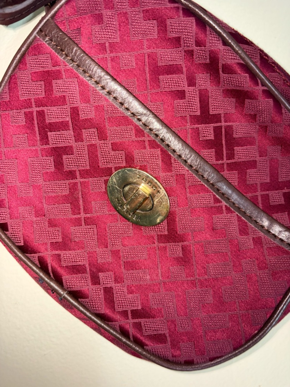 Women’s Burgundy Crossbody Bag with Gold Turn-Lock